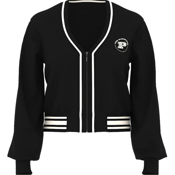 New Pink Victorias Secret Ivy Fleece Front Zip Cardigan Black - Picture 1 of 7